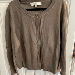 Ann Taylor Loft Grey/Brown Cropped Cardigan Large